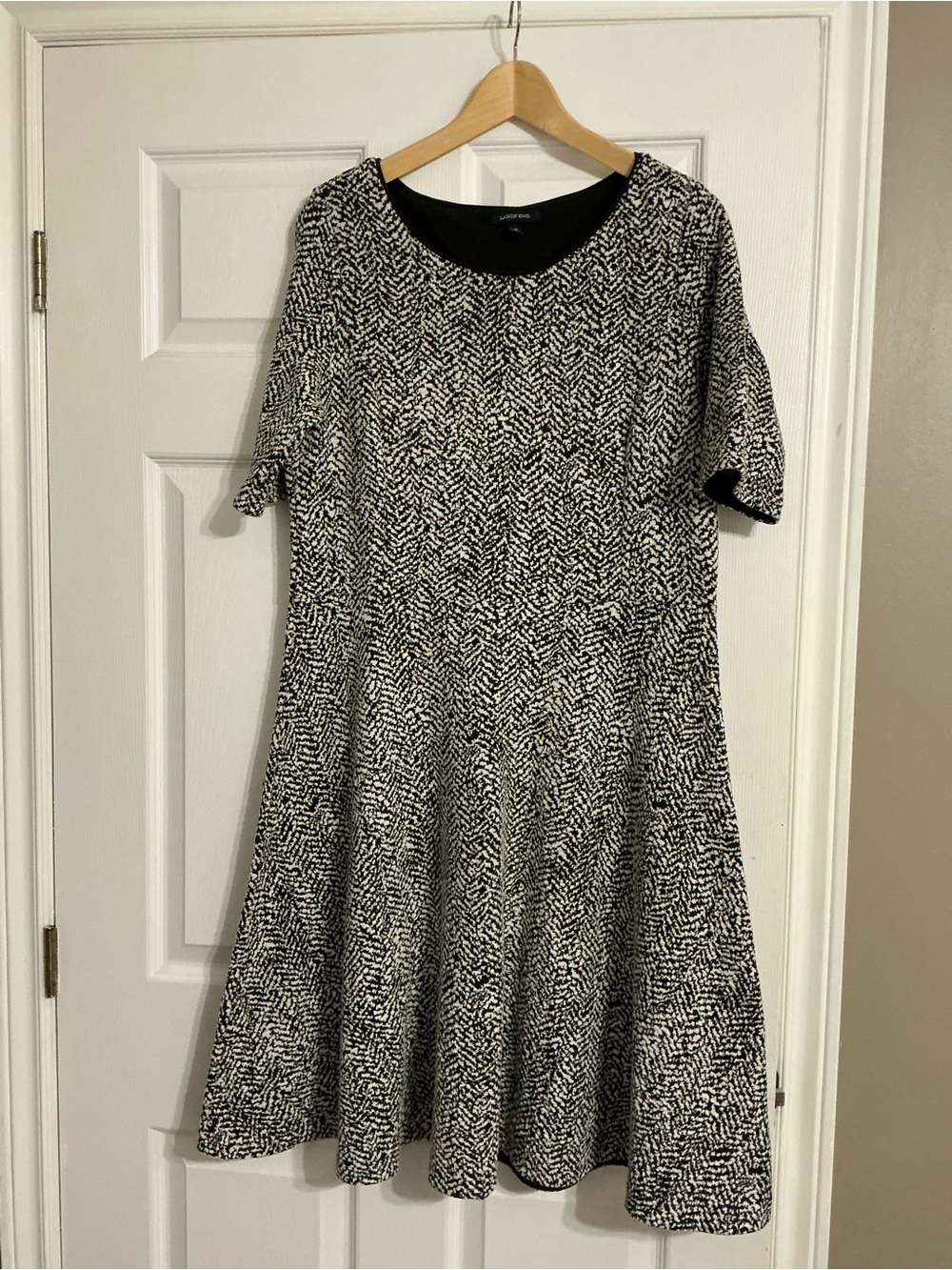 Lands End Black and Cream Knit A-Line Dress